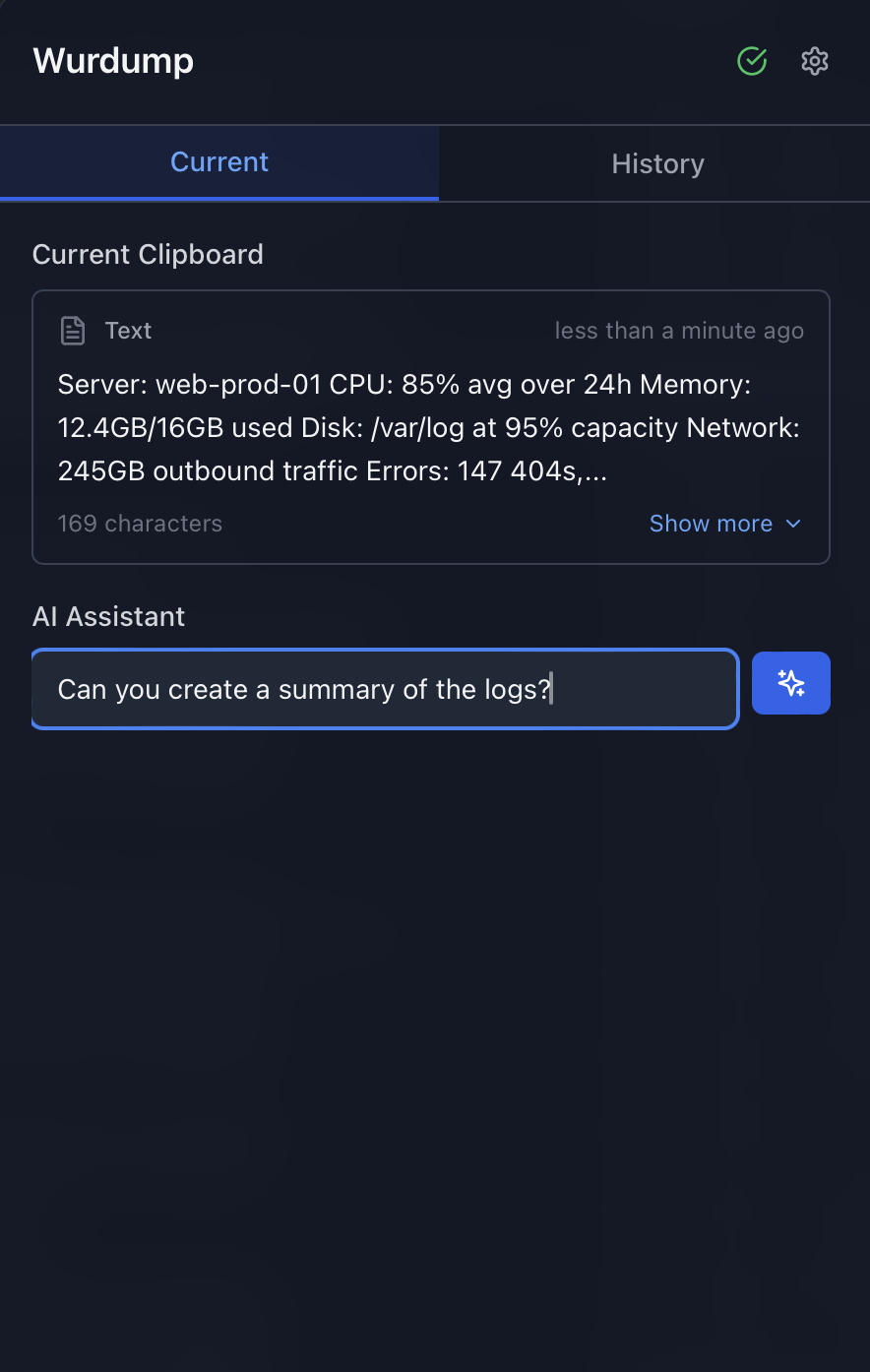 Wurdump Application Interface
